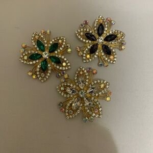 Gold-Tone Floral Crystal Brooch - Green, Purple & Clear Options